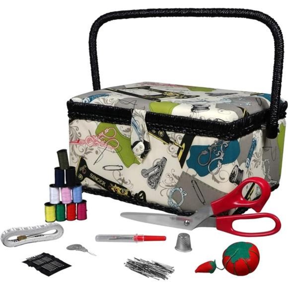 SINGER 07281 Sewing Basket with Sewing Kit Accessories, 10.5" l x 8" w x 6" h - Picture 1 of 7